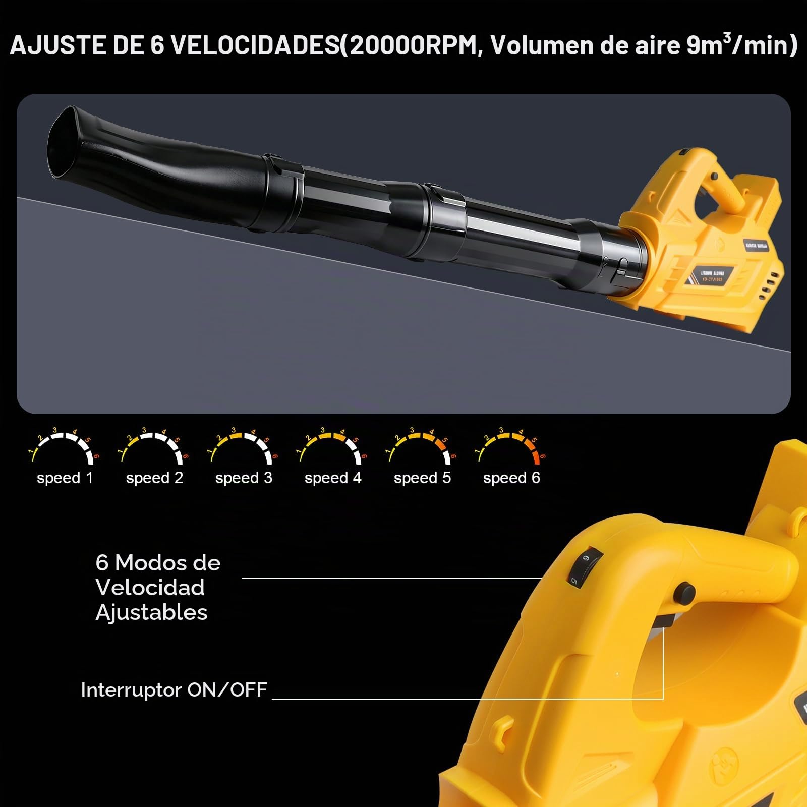 Sopladora De Hojas Inalámbrica Compatible con Batería Dewalt 18V | -Sopladora para obra con 6 velocidades ajustables-para jardín/hojas/nieve/coche/PC (sin batería)