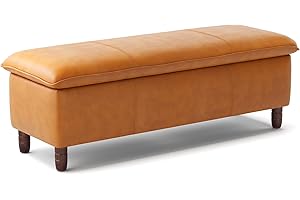 LUE BONA Brown Faux Leather Storage Ottoman Bench