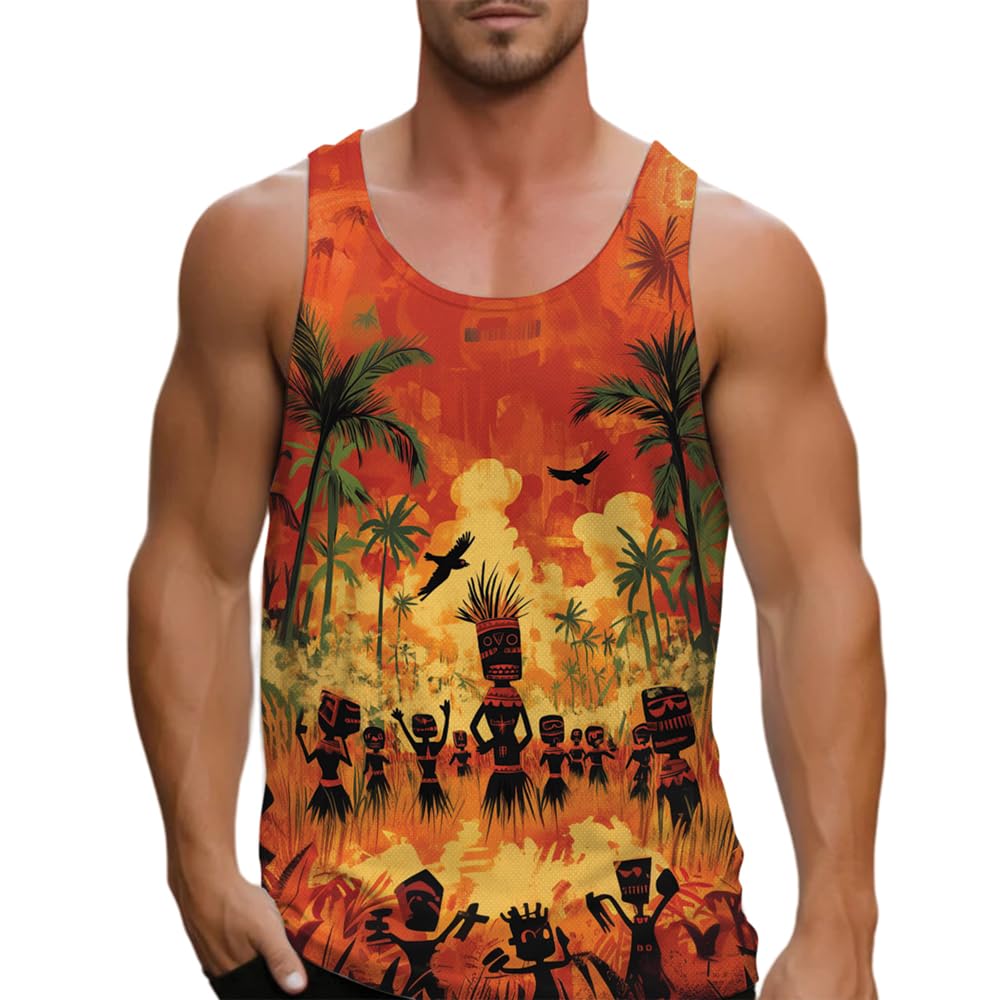 Tiki Tropical Casual Men's Tank Tops - Luau Mens Shirts Sleeveless Tank Top Gym Workout Graphic T-Shirts Summer Tops