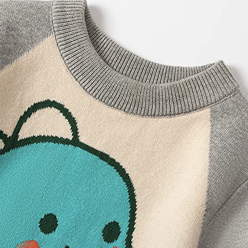 Toddler Boys Girls Cartoon Love Little Dinosaur Print Sweater Long Sleeve Warm Knitted Pullover Knitwear Tops Sweater Boys Sweaters 5t (Khaki, 6-7 Years)2