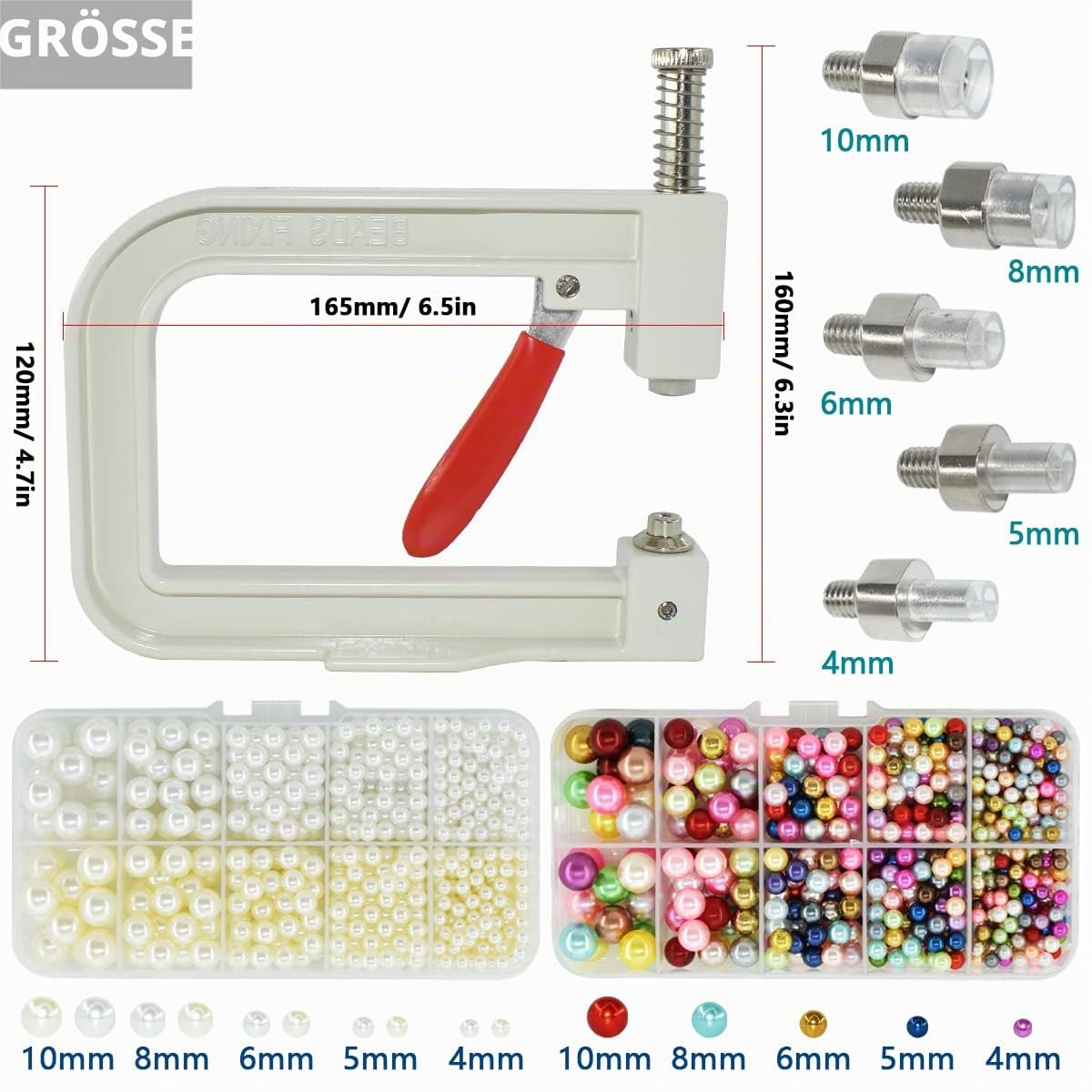 5400 Stück Perlenperlen Handpresse Perlen-Setzwerkzeug-Set, Perlen Nieten Fixiermaschine, DIY handgefertigte Perlen-Setzmaschine mit Perlen, Nägeln, Schraubköpfen, Pinzette, Schraubenschlüssel