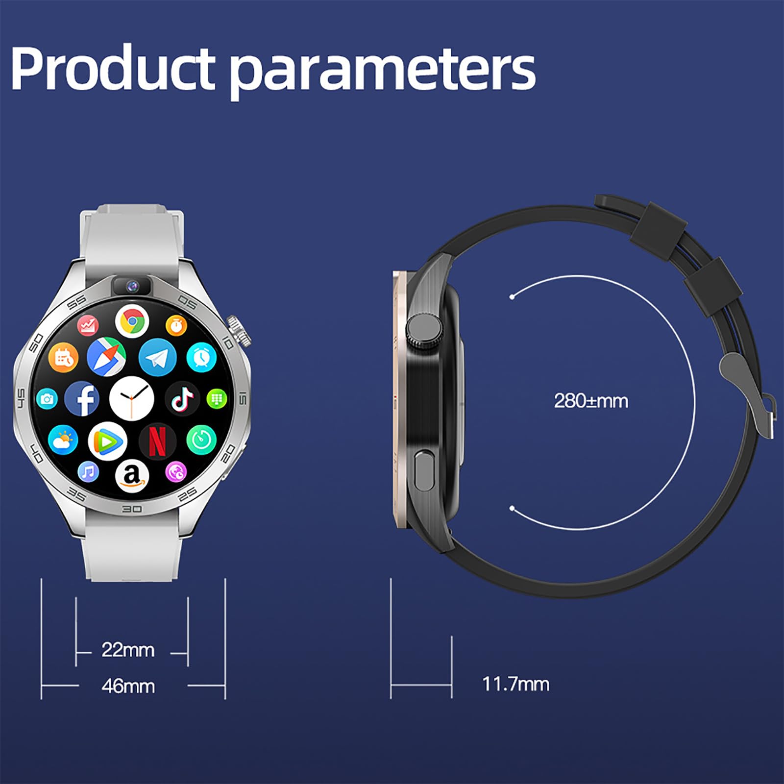 Reloj inteligente 4G, pantalla redonda de 1.85 pulgadas con cámara dual HD, videollamadas, posicionamiento GPS, monitoreo de salud, aplicaciones de descarga para Android