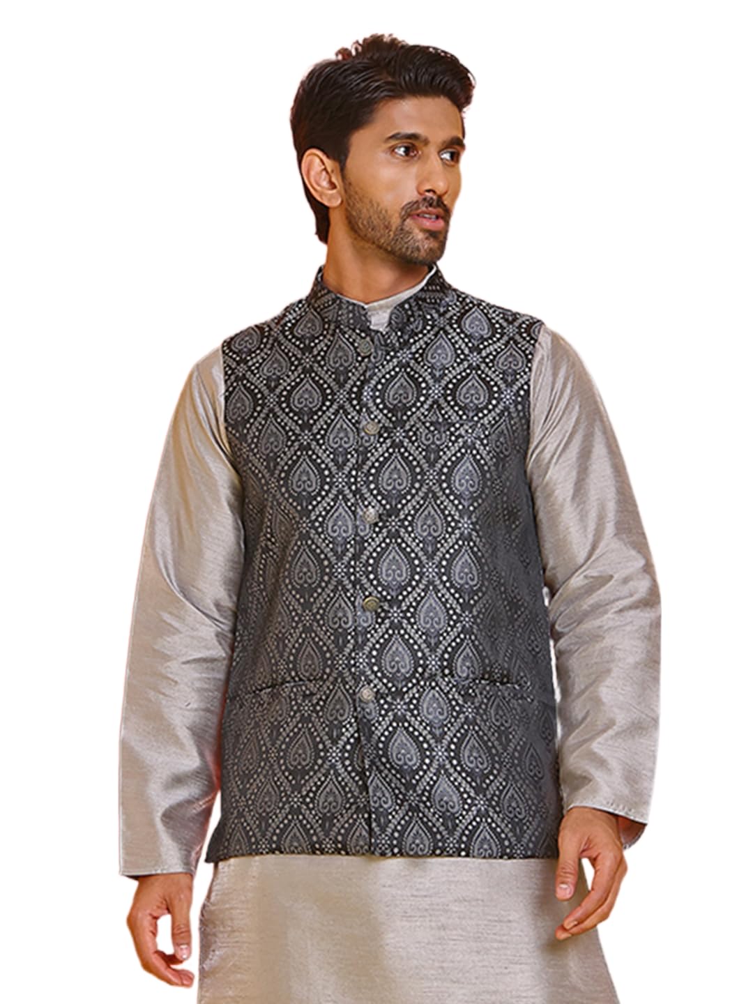 jompers Woven design Nehru Jacket for Men (Black, S)-picture-25