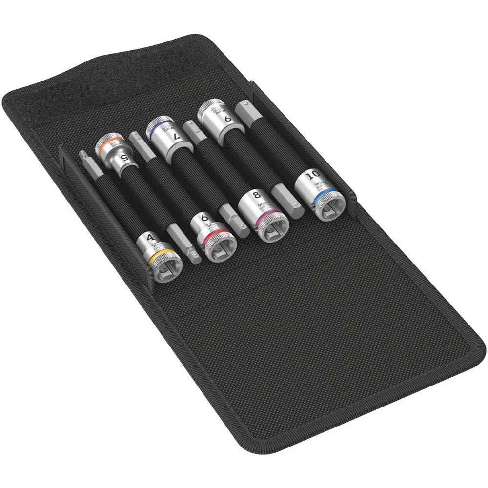 Wera 05003180001 8740 B HF 1 Juego de vasos de punta Zyklop, de arrastre de 3/8“, con función de retención para tornillos de hexágono interior, 7 piezas, 3/8", Juego de 7 piezas