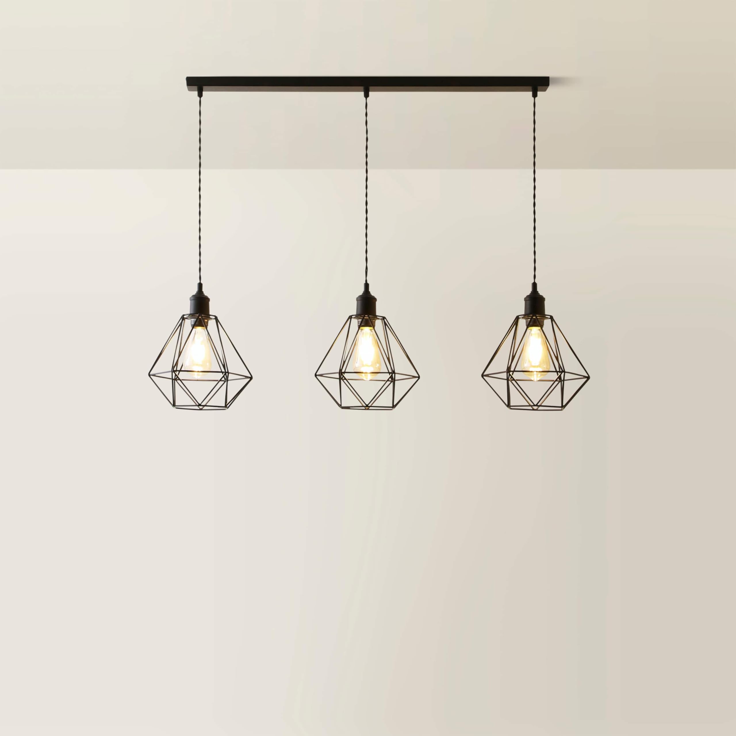 B&Q -  Diablo Geometric Shade 3 Drop Diner Bar Matte Black Ceiling Pendant Light