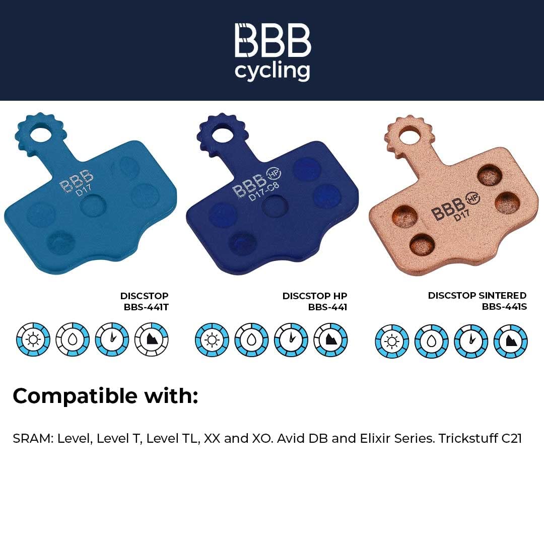 BBB Cycling BBS-441 DiscStop HP Organic High Performance Bike Disc Brake Pad for SRAM Level, Level T/TL, SRAM XX and SRAM XO, Avid DB and Elixir series, 1 Pair (2 Pieces)