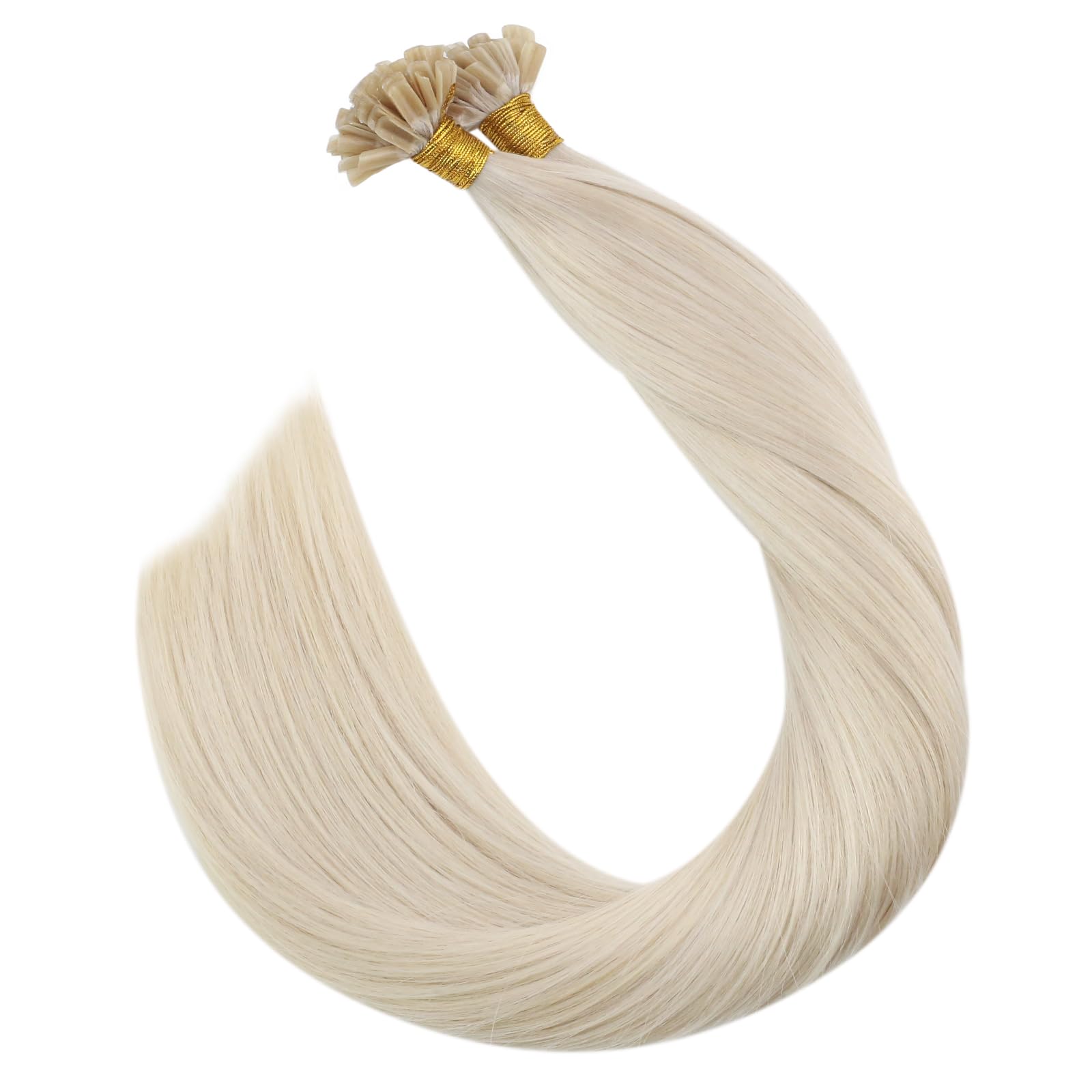 Ugeat Dopinki do przedłużania włosów z prawdziwych włosów, z końcówką U, platynowy blond, 45 cm, prawdziwe włosy, wiązanie, blond, gładkie, 50 pasemek, włosy Remy, 50 g, #60A