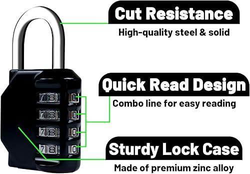 Miniatura 4 de Cerradura de combinación de 4 dígitos, cerradura de casillero reiniciable, candado de combinación de metal impermeable para casillero de gimnasio