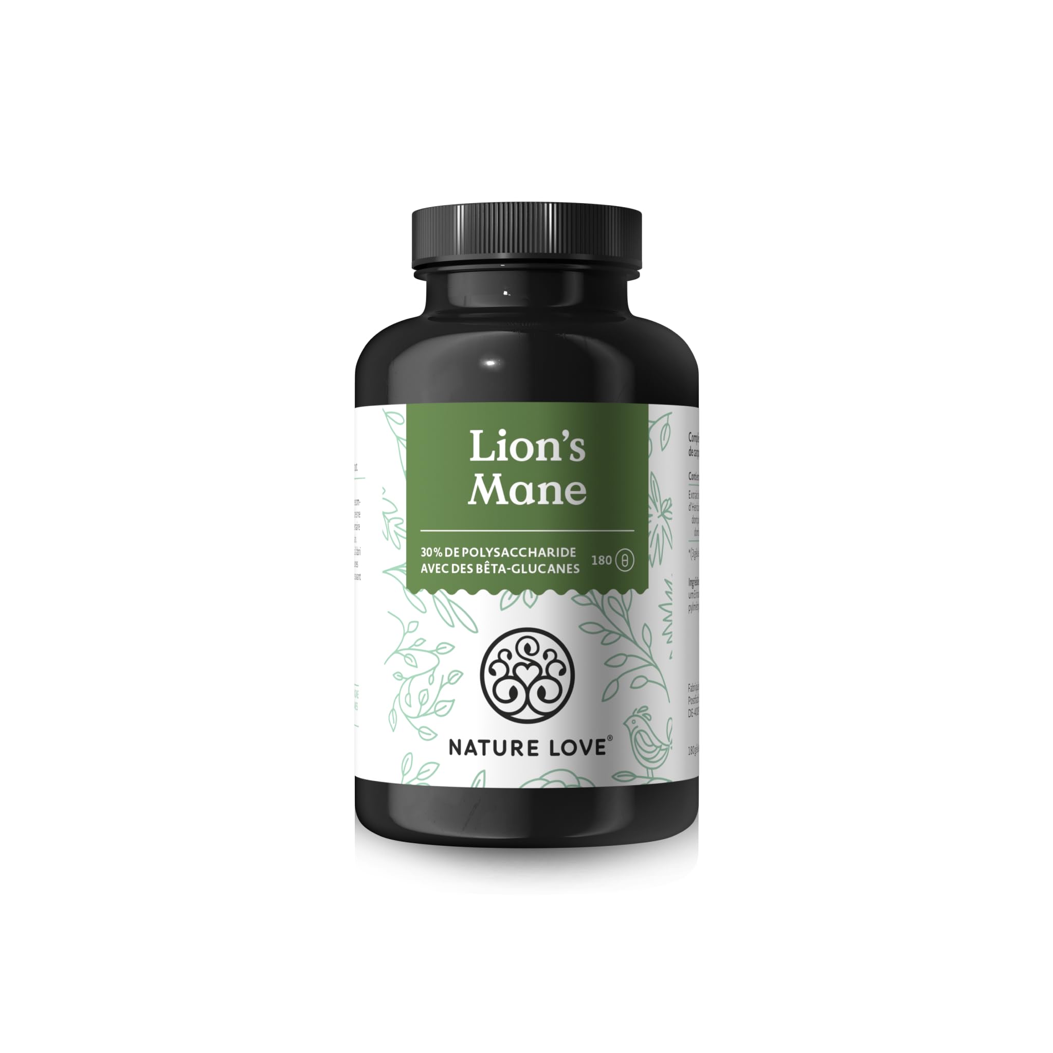 NATURE LOVE® Lions Mane - 180 gélules - hautement dosé, avec extrait 30:1 de 1500mg par dose journalière - 30% polysaccharides, 5% bêta-glucanes - Lion’s Mane - végane, testé en laboratoire