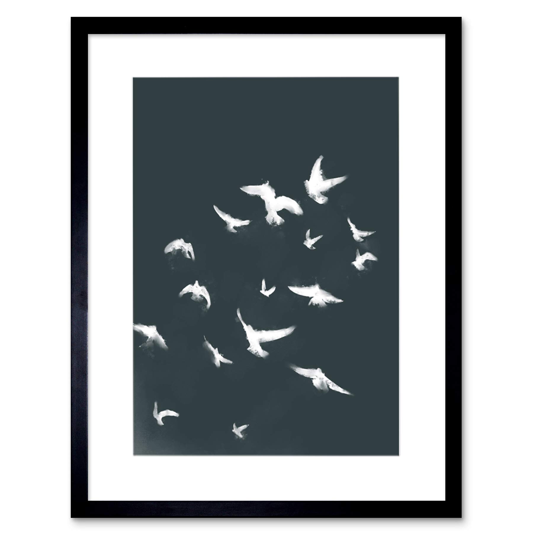 Wee Blue Coo Flock Of Birds Silhouette Black White Framed Wall Art Print