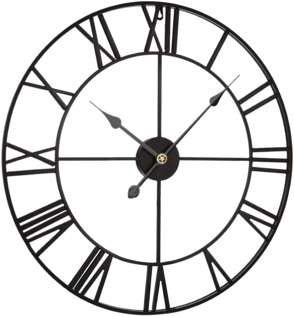 Duży zegar ścienny, 40/50/60CM cichy żelazny zegar ścienny, starożytne cyfry rzymskie, staromodny cyfrowy zegar ścienny w stylu retro-czarny-60cm (czarny 60cm)