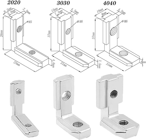 Miniatura 6 de 20 unidades de soporte de esquina 3030 en forma de L para conector interior de extrusión de aluminio 3030 en plata (20 LES)