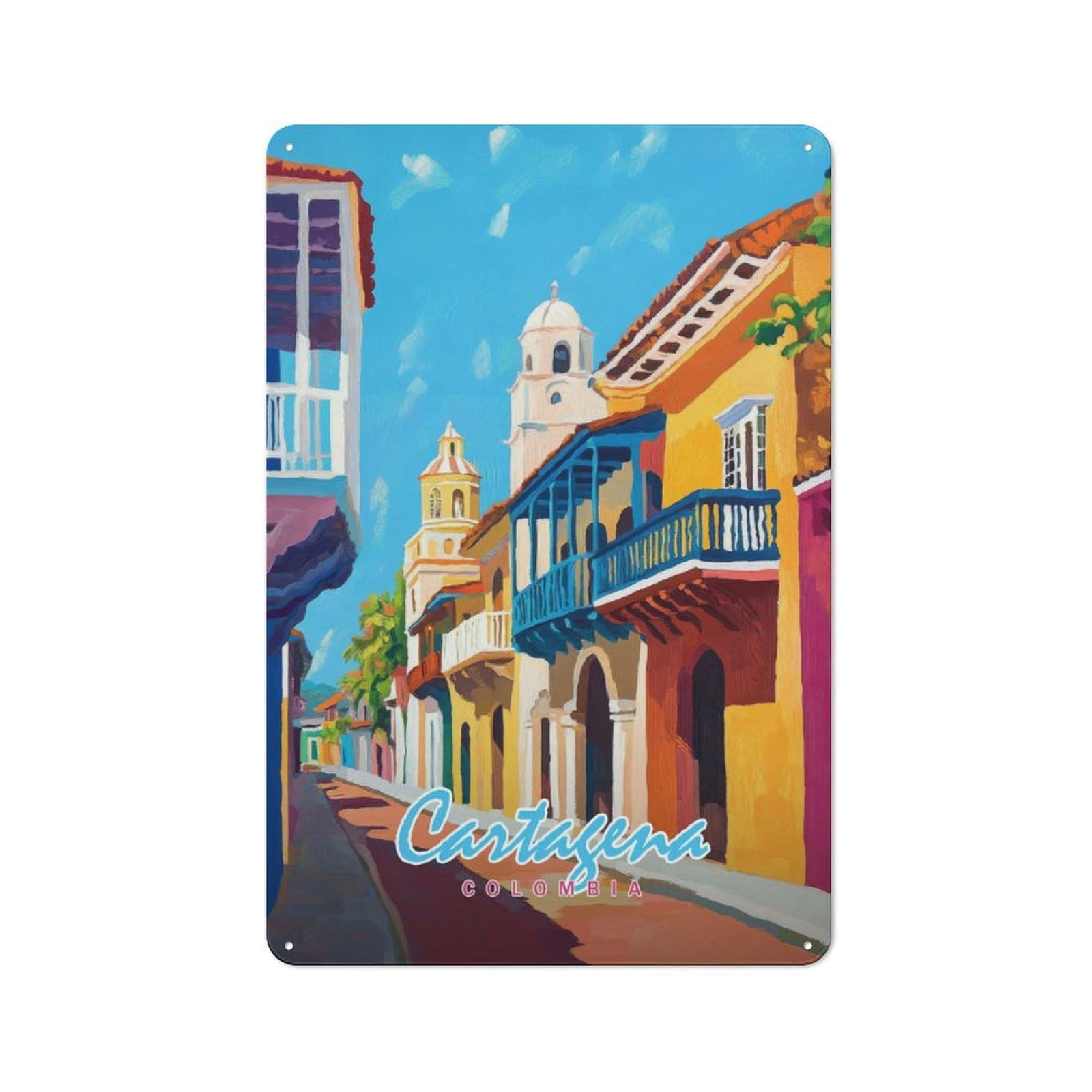 Junmoney Style-3 Cartagena, Colombia Street Scene Rustic Metal Sign 30X20cm For Dining Room Or Kitchen, Metal Sign Decor For Kitchens And Dining Spaces