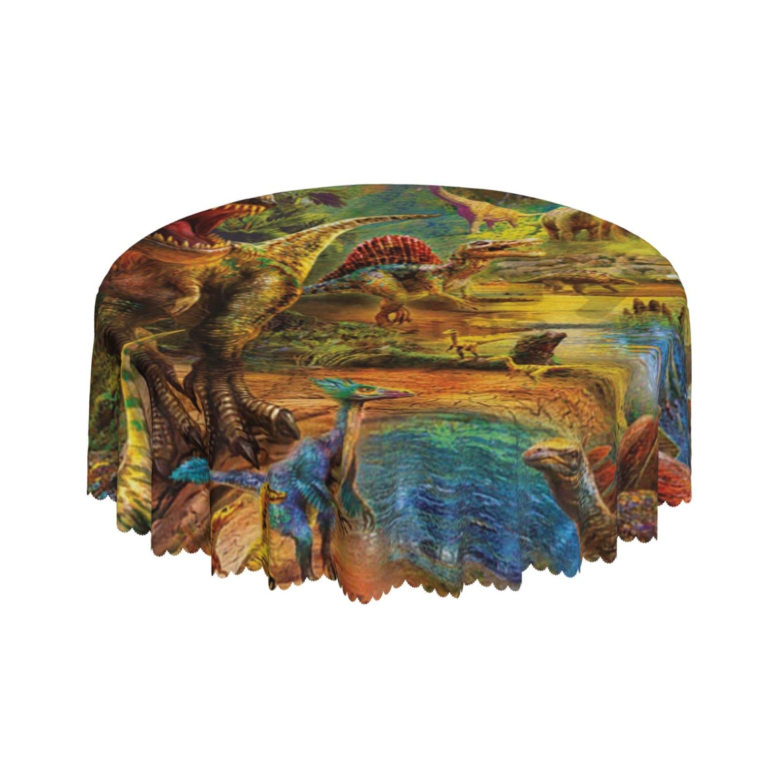 Lsjuee Prehistoric Dinosaur Primitive Round Tablecloth 60 Inch Printed Washable Tablecloth for Dining Party Holiday Fall Home Decorative