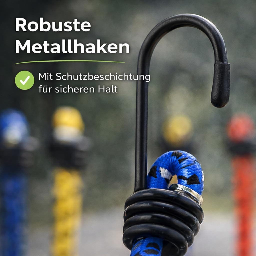 10 espansori e tendicinghi, corde in gomma con ganci per il fissaggio, diverse lunghezze, per moto, mobili, auto, biciclette, ganci extra resistenti, accessori per auto