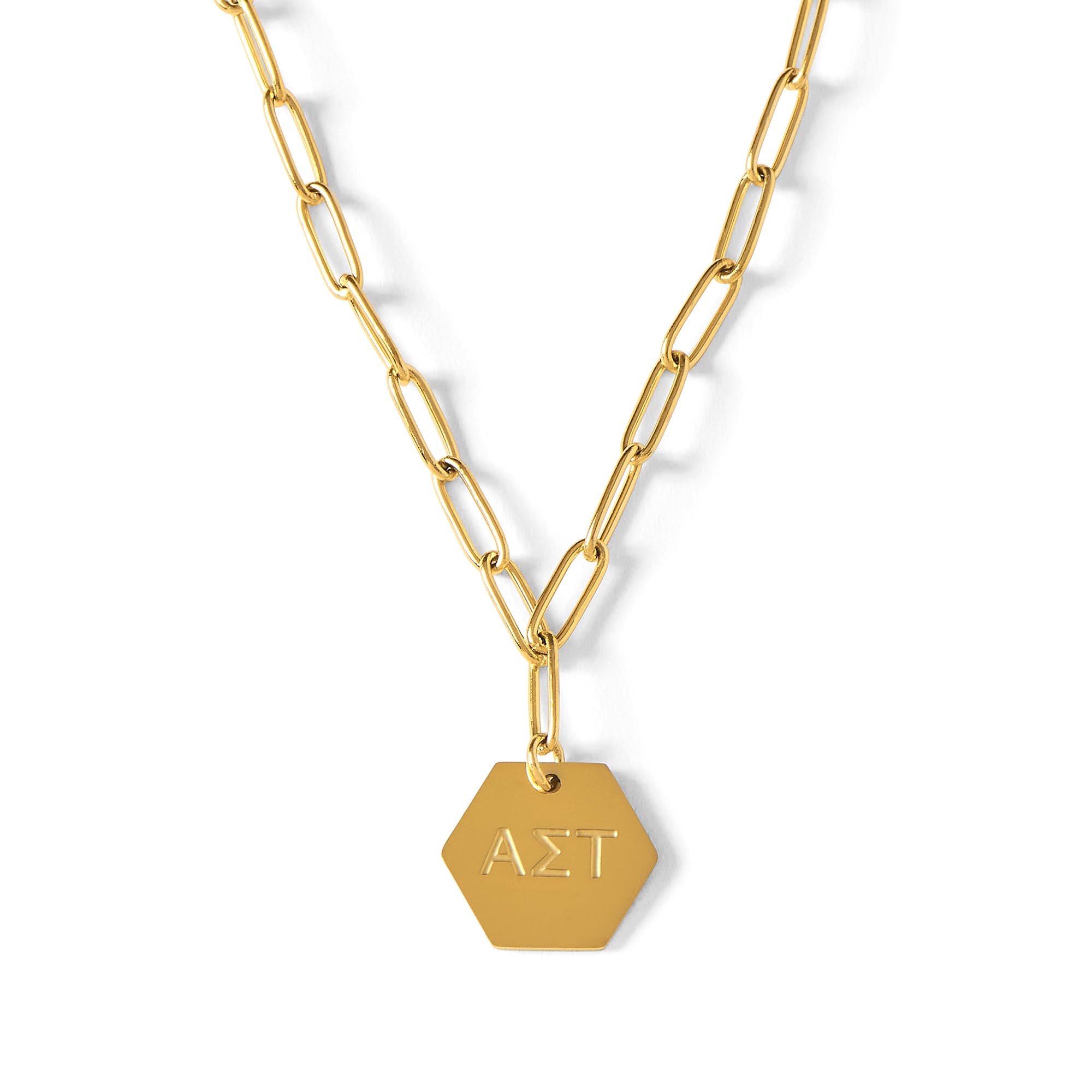 Sorority Shop Alpha Sigma Tau Paperclip Necklace — AST 18K Gold Plated Sorority Gifts Necklace, Long-Lasting Alpha Sigma Tau Gifts for Women