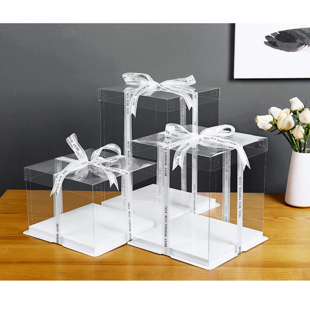 Hemoton 5 cajas transparentes para tartas, caja de regalo de caramelos, contenedor de alimentos, caja de embalaje para cumpleaños, baby shower, boda (cajas de doble capa de 8 pulgadas)
