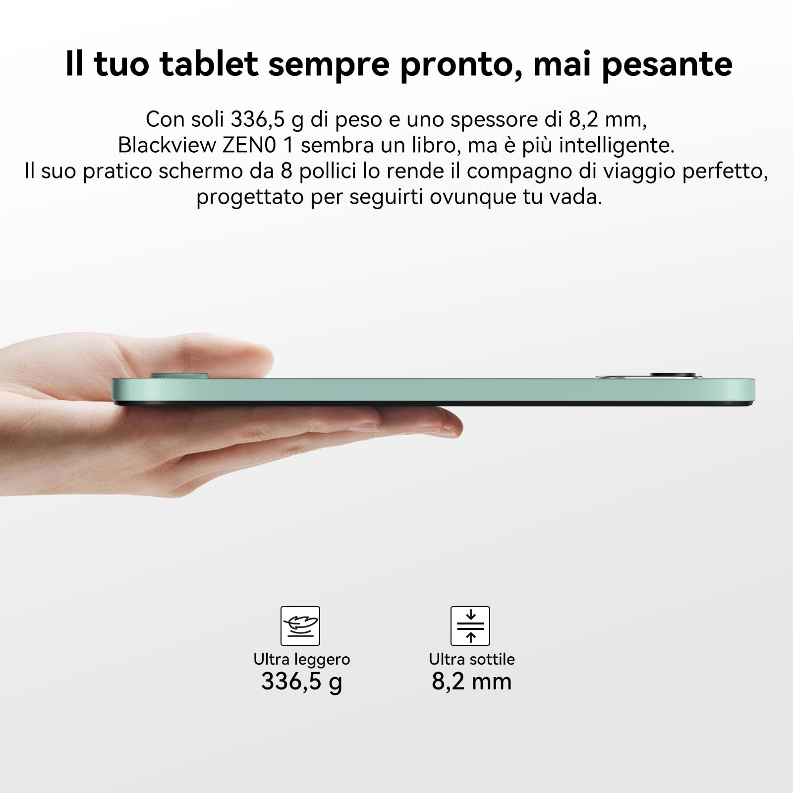 Blackview ZENO 1 8 pollici Tablet Android 15 90Hz 800x1280 - Ultra leggero&compatto Gaming, T615 8 core AI Chip, 18GB RAM+256GB ROM(2TB TF)/4G LTE+WiFi5G/Face ID/6000mAh/8MP+8MP/Widevine L1/BT5.2/GMS