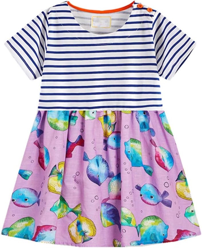 HILEELANG Girl Dress Summer Short Sleeve Casual Cotton Applique Tunic Shirt Dress Party Jumper Sundress