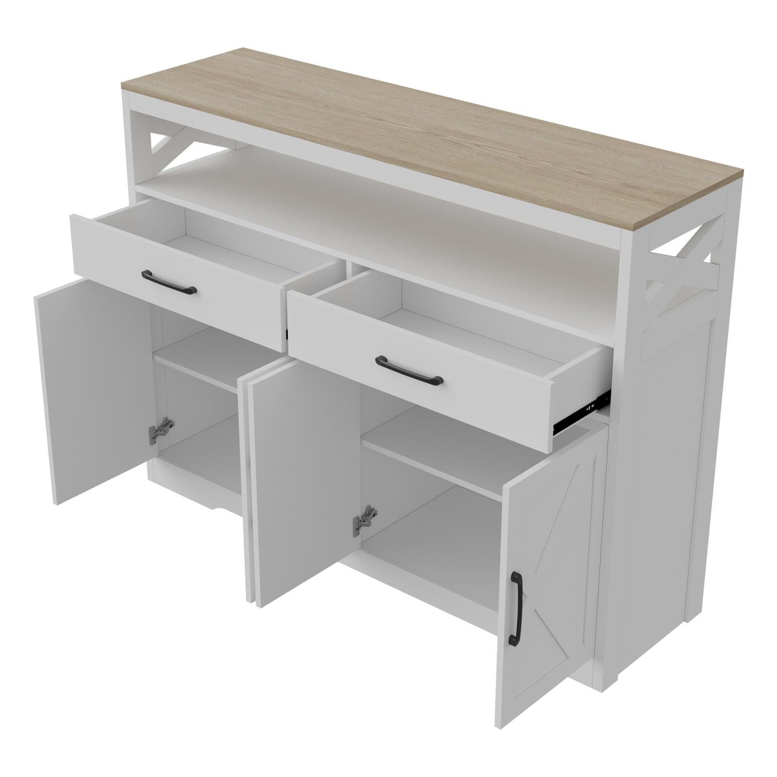 Mobile portaoggetti con 2 cassetti e 4 ante,Credenza Cucina,Scomparto Aperto e ripiano regolabile,Buffet Mobile de Cucina Bassa, credenza sala da pranzo per cucina, 140x40x105cm,bianco