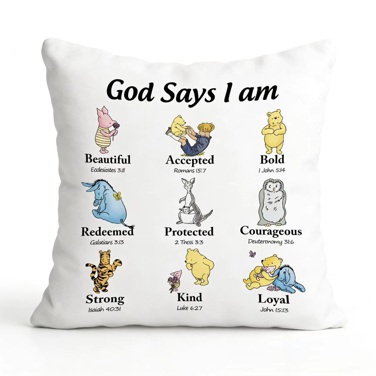 ZFENGYYUAN God Says I am Throw Pillowcase Winnie Baby Nersery Stuff The Pooh and Piglet Quote cushion cover 18x18 Inch square Gift for Daughter Son Kids Christmas home sofa decor