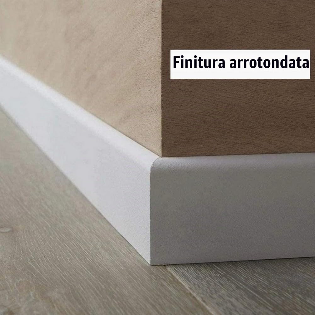MadeInNature, Battiscopa in Legno Bianco Pre-verniciata, Prodotta in Francia, Finitura Arrotondata altezza 10 cm, Lunghezza a scelta (10 ML)