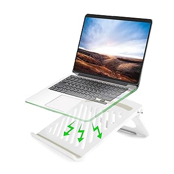 Dyazo Tabletop Foldable Laptop Stand Portable Notebook Riser Ventilation for Desk Compatible for All MacBook Laptops and Tablets 11.6(29.4cm), 13.3(33.3cm), 15(38cm), 15.6-inches (39.6cm)(White) - image, photos