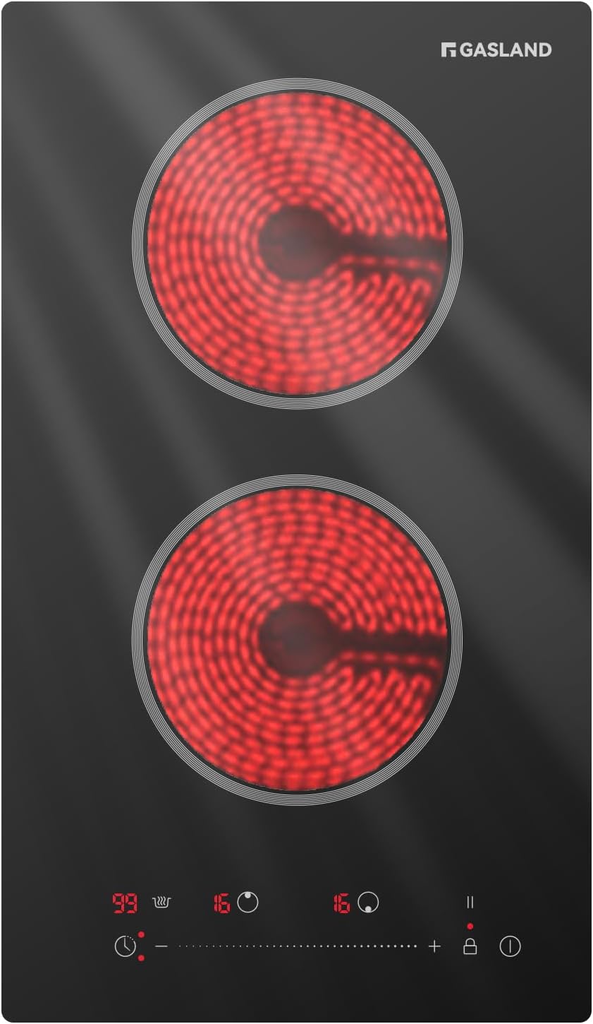 GASLAND 2 Burner Electric Cooktop 12 Inch, ETL Certificated, 240V Radiant Ceramic Cooktop for Apartment, 2400W Electric Glass Stove Top, Slide Touch Control, Child Safety Lock, Timer Builder-ETL