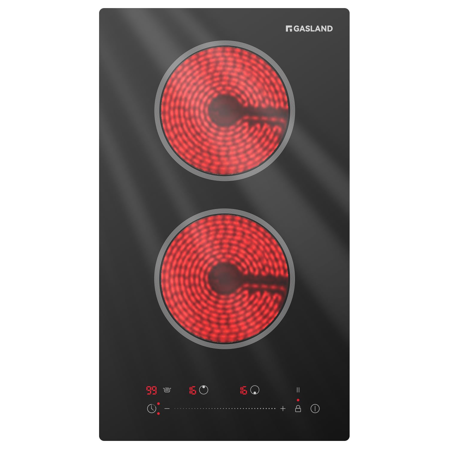 GASLAND 2 Burner Electric Cooktop 12 Inch, ETL Certificated, 240V Radiant Ceramic Cooktop for Apartment, 2400W Electric Glass Stove Top, Slide Touch Control, Child Safety Lock, Timer