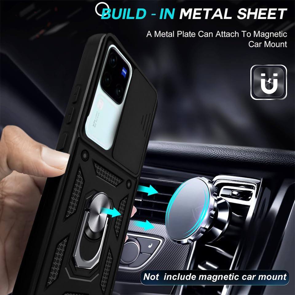 Image of AIBEX Back Cover for Vivo V30 5G / Vivo V30 Pro 5G | D10 Tough Armor Case | Sliding Camera Shield | 360 Protection | Kickstand Ring Holder | Military-Grade Shockproof Bumper Case