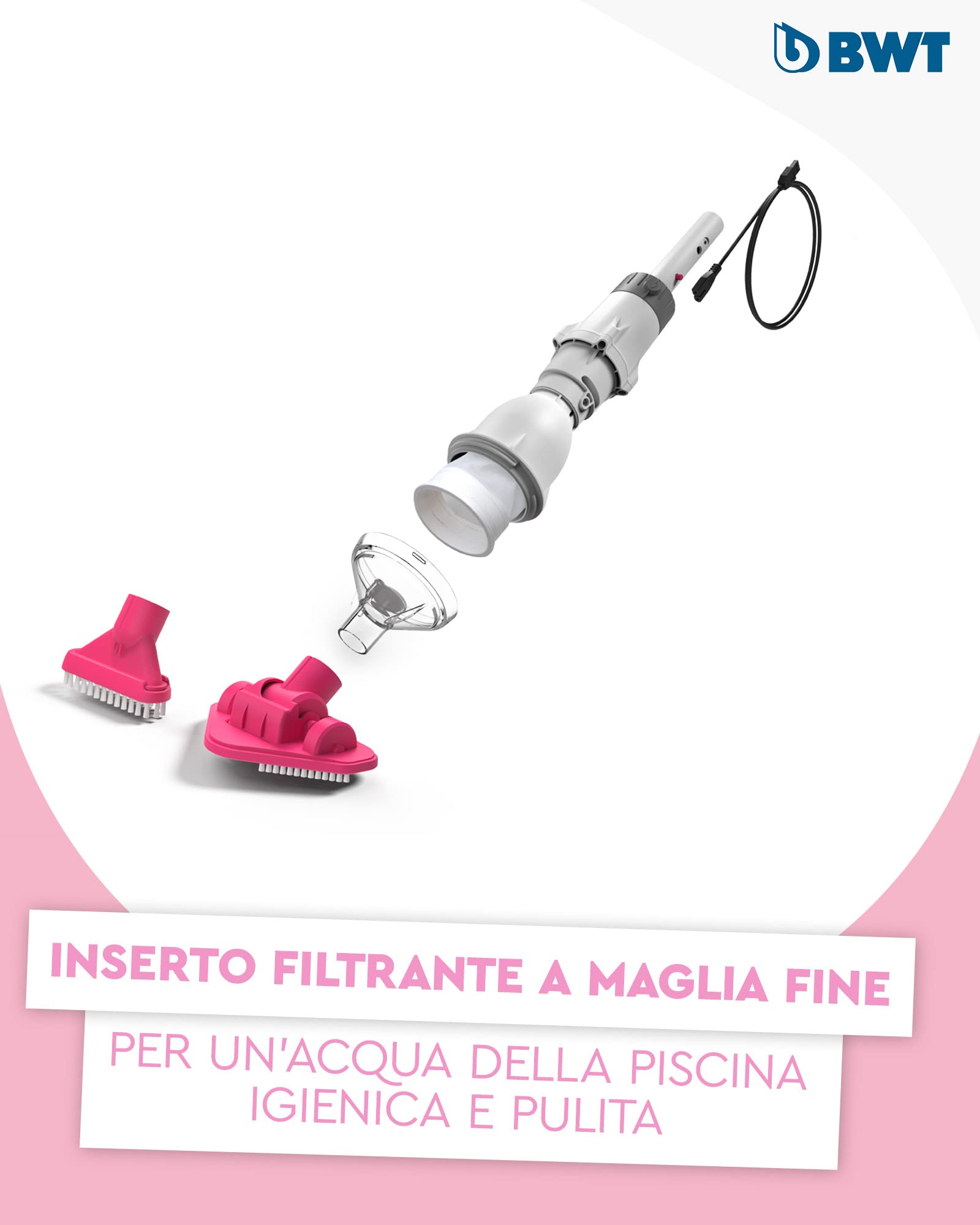 BWT Aspiratore per piscine BC02 | Pulizia efficiente di piscine fino a 10 m³ | Funzionamento a batteria con massima libertà di movimento | Forte potenza di aspirazione