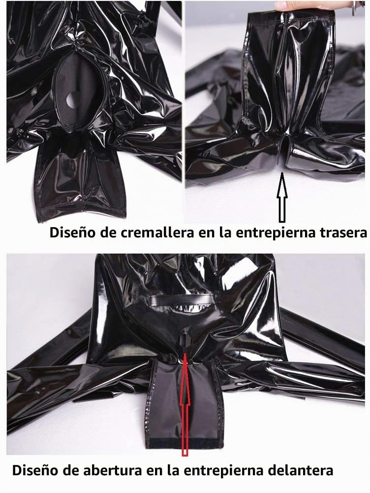 Sexy Látex Cremallera Apretada De Hombres Mono Ropa De Goma Con Cremallera Paso (Talla: XXL), Negro , XXL