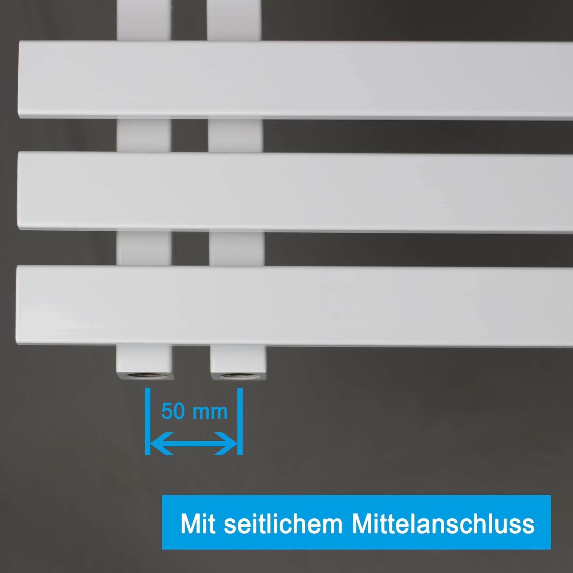 Design Badheizkörper Paneel mit Anschluss links oder rechts | Heizkörper mit versetztem Mittelanschluss (1600 x 600, Weiß) (588 Watt nach EN442)