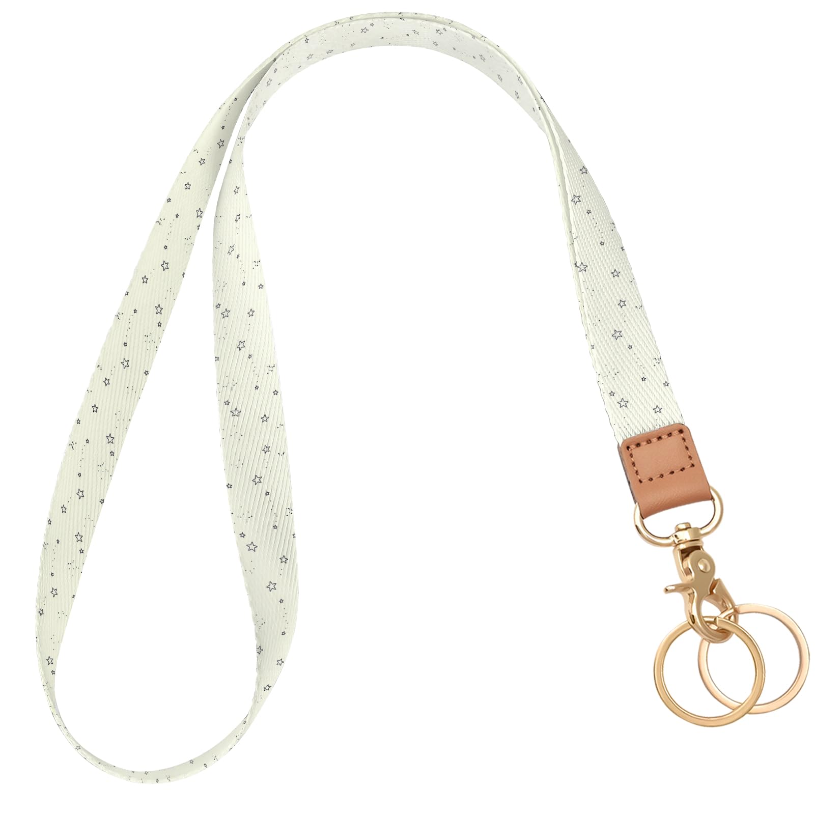 Knagsfa Lanyards for Keys, Neck Lanyards for ID Badges with Metal Hook, Cute Lanyard Keychain for Women, Beige Star