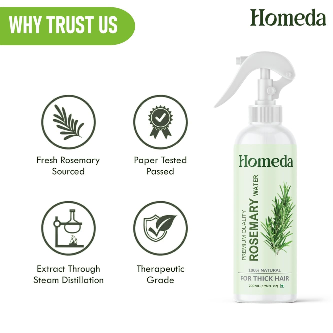 Rosemary Water Spray for Hair Growth (6.8 fl oz) Romero Para el Cabello Tónico de | Rosemary Hydrosol Tonic | Scalp Spray Root Enhancer & Locs (200ml) - Natural, Sulfate, Paraben Free