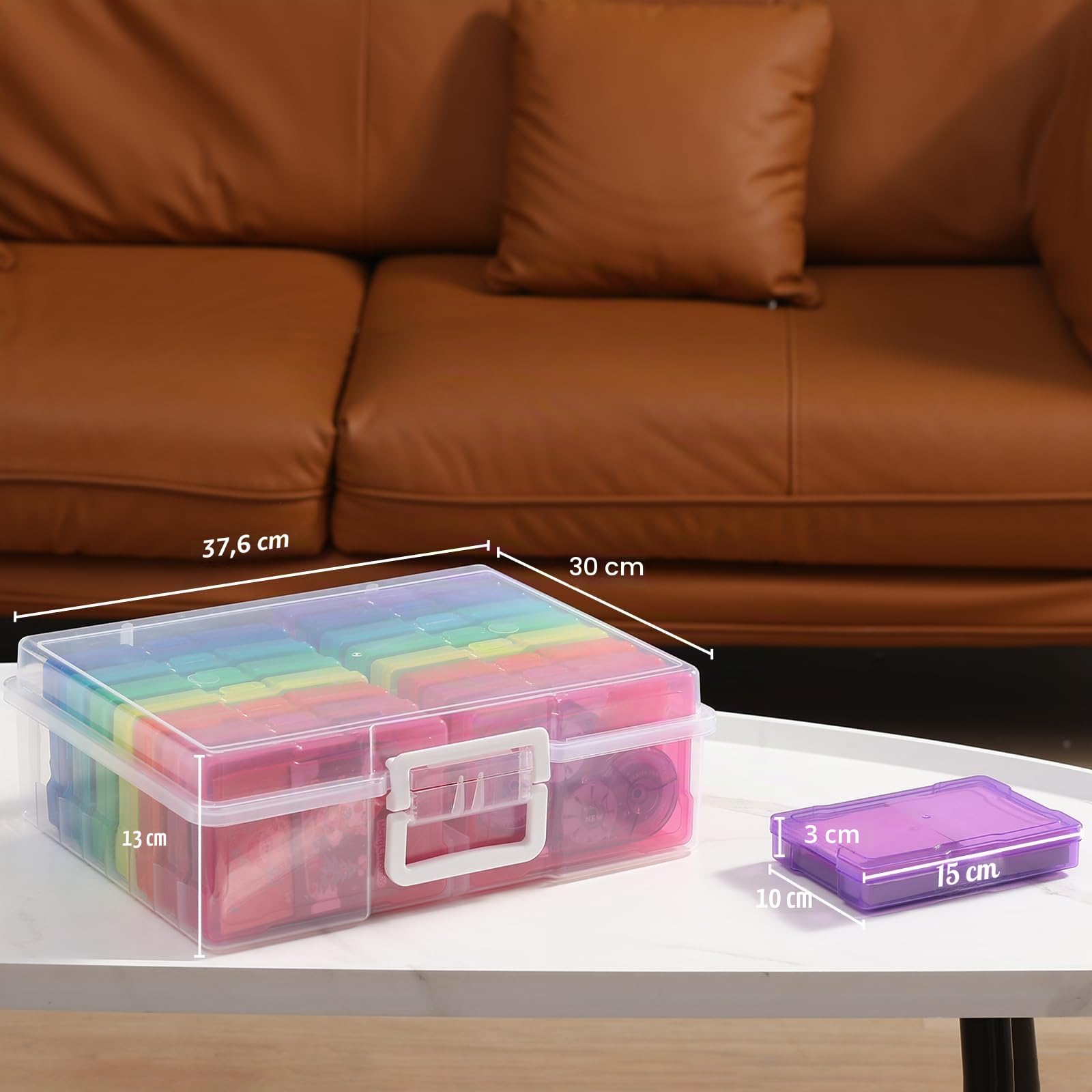 novelinks Boîtes photo transparentes 10,2 x 15,2 cm et transparent Craft Keeper avec poignée – 16 étuis intérieurs Boîte de rangement en plastique (multicolore)