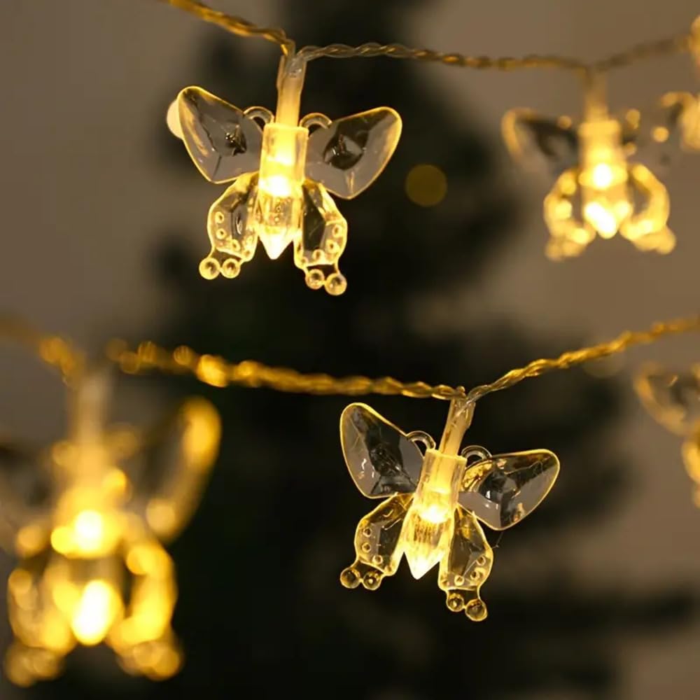 20 LED Crystal Butterfly String Lights - 4 Meters Plug-in Warm White Lights for Diwali, Christmas, and Indoor Home Decoration-image-20