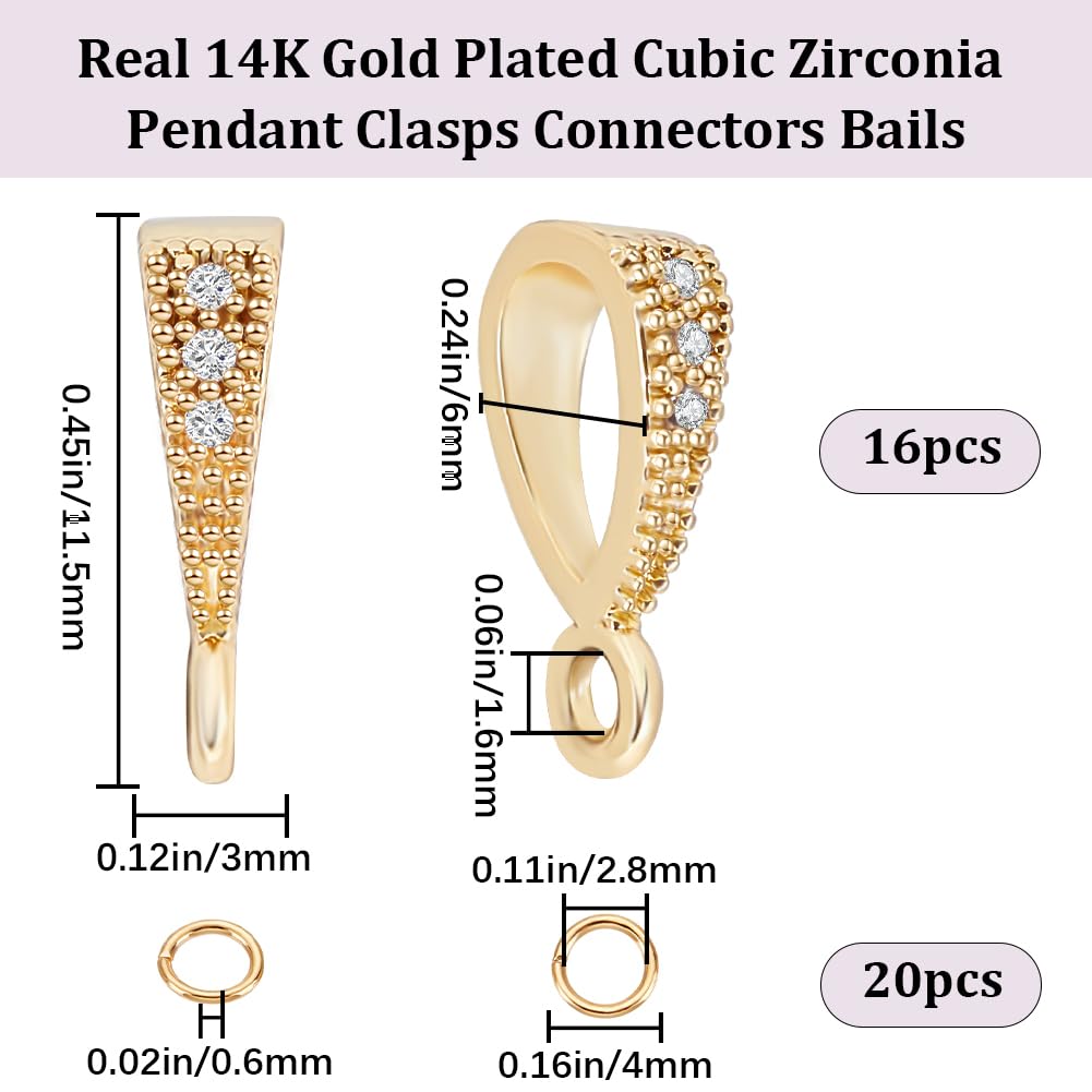 Beebeecraft Kit 16 Bélières à Clipser Plaqué Or 14K Avec Zircone + 20 Anneaux Sautants Pour Fabrication Bijoux