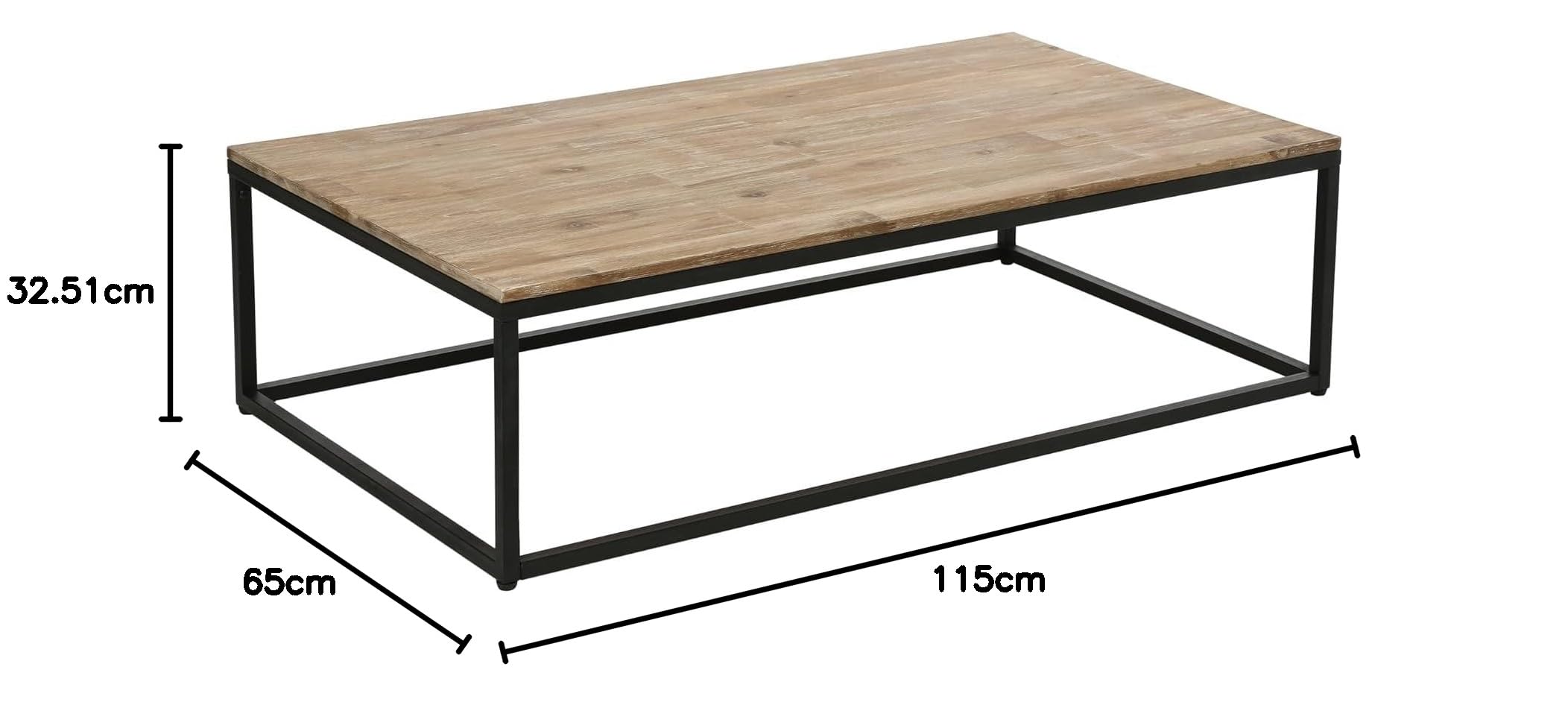 Avilia Elegante Tavolino Moderno in Legno di Acacia e Metallo - Stile Contemporaneo - Tavolino basso - 115x65x32,5 cm, Marrone e Nero