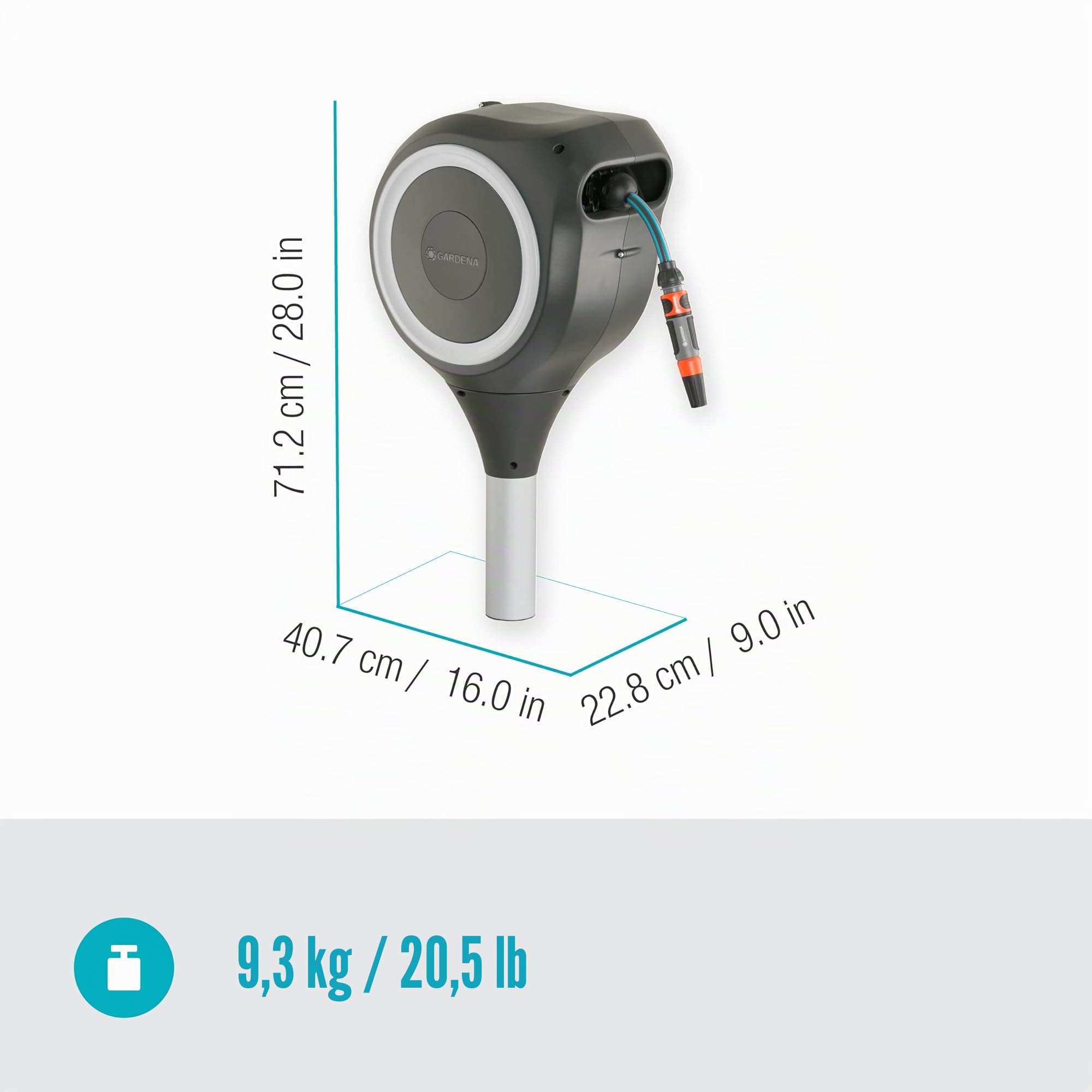 Gardena Coffre de tuyau de jardin RollUp M (blanc) 20 m: Coffre à tuyau pivotant, guide tuyau intégré, avec tuyau de qualité Gardena de 20 m, piquet de terre et aide au montage (18616-20)