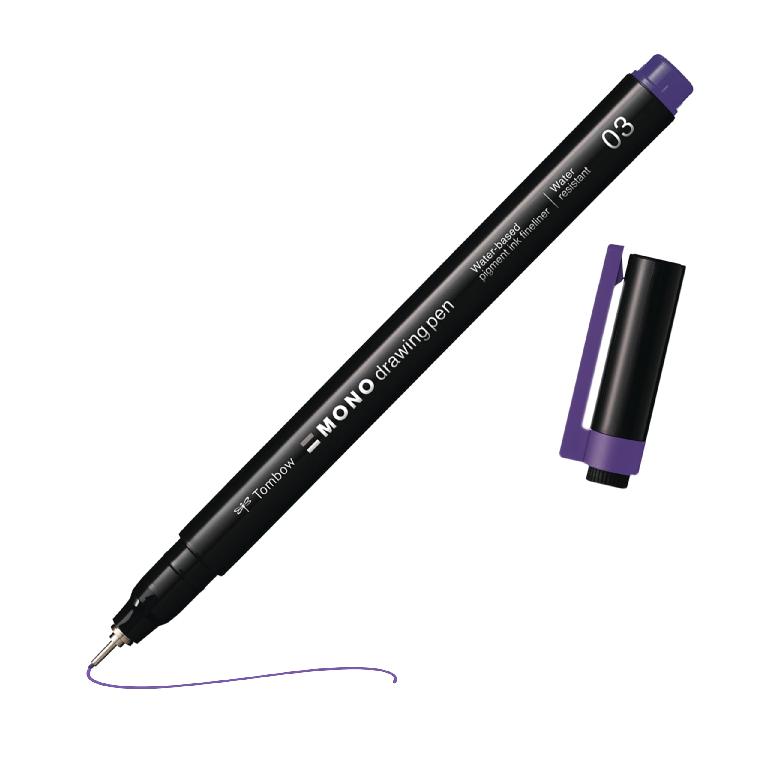 Tombow MONO drawing pen fineliner purple, drawing pen, water-resistant pigment ink, 0.3 mm tip, for sketches and technical drawings [WS-EFL18-03]