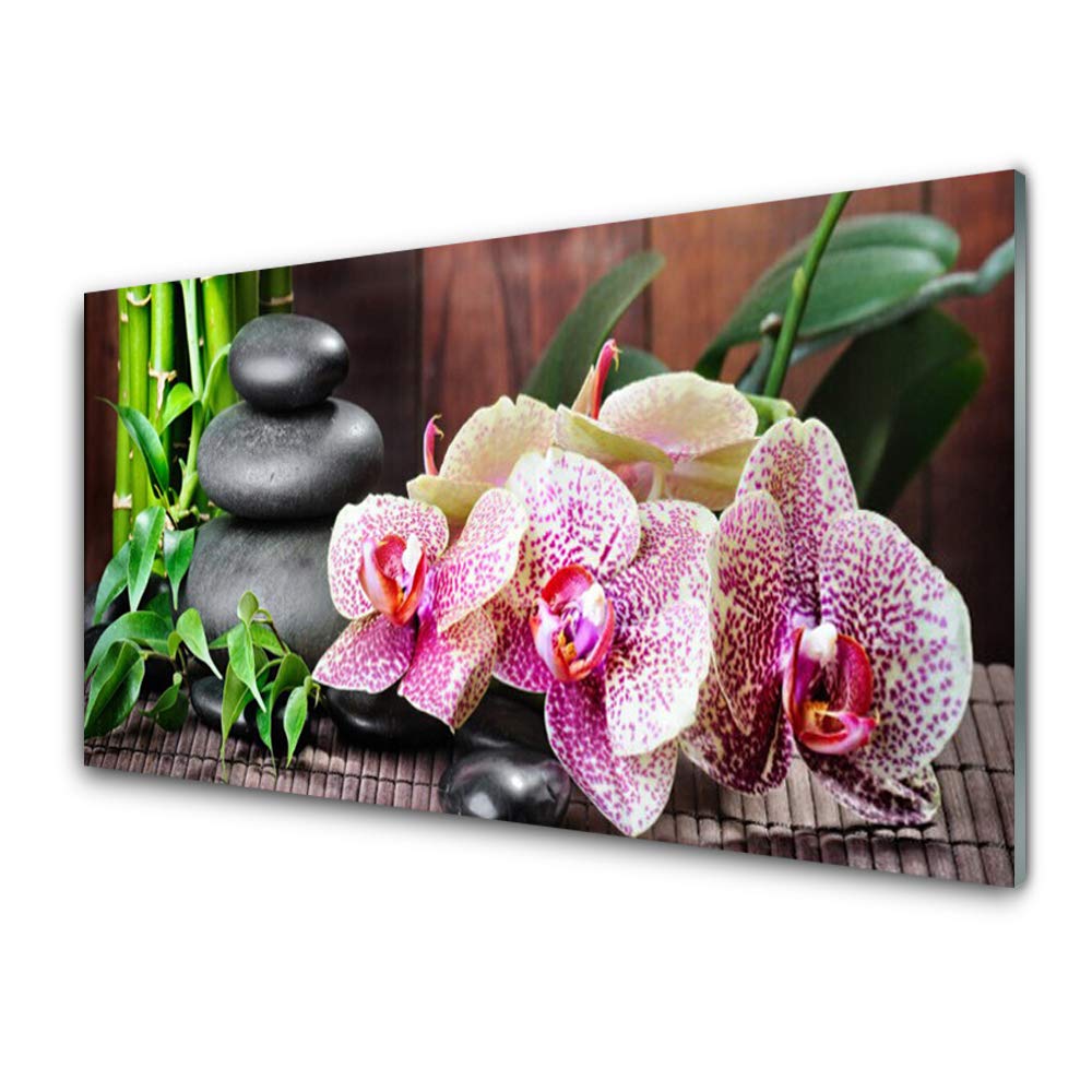 Impression sur verre trempé 100x50cm avec motif de fleurs floral et bambou zen pour salon