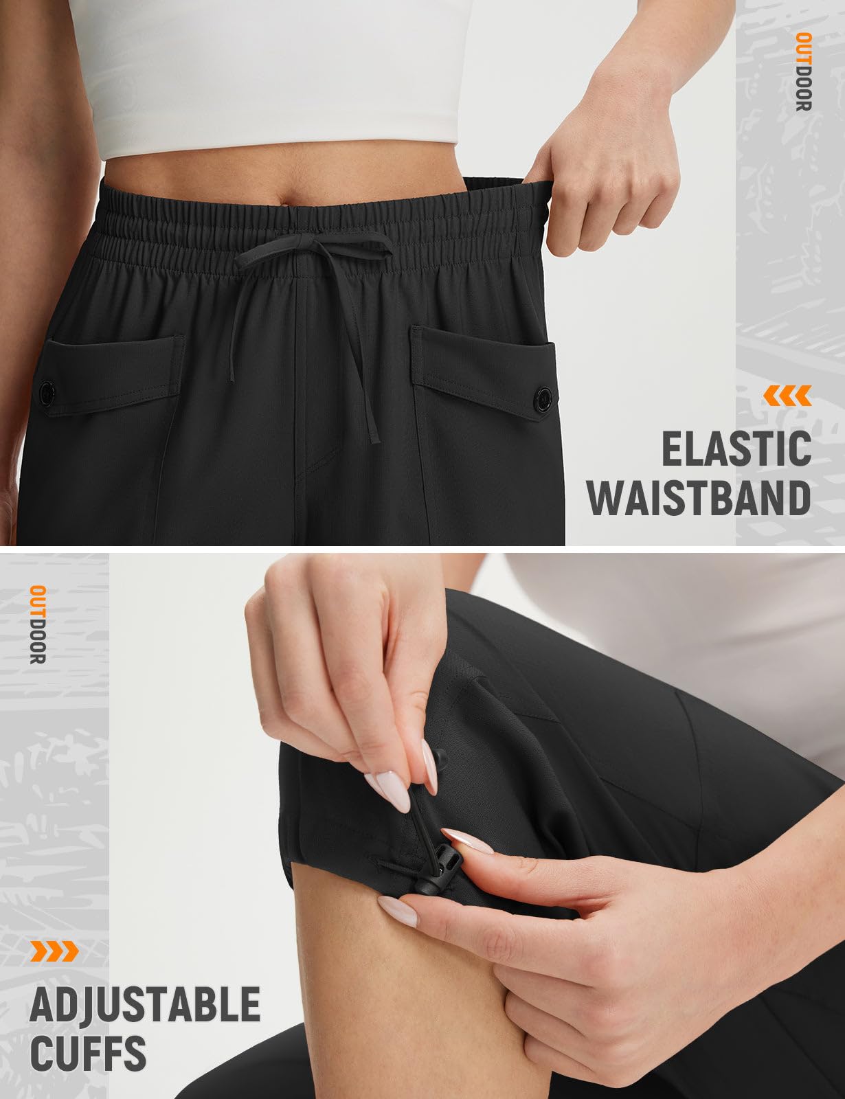 baleaf Pantalones de senderismo para mujer, longitud hasta la rodilla, protección UV, pantalones cargo para exteriores, pantalones de verano
