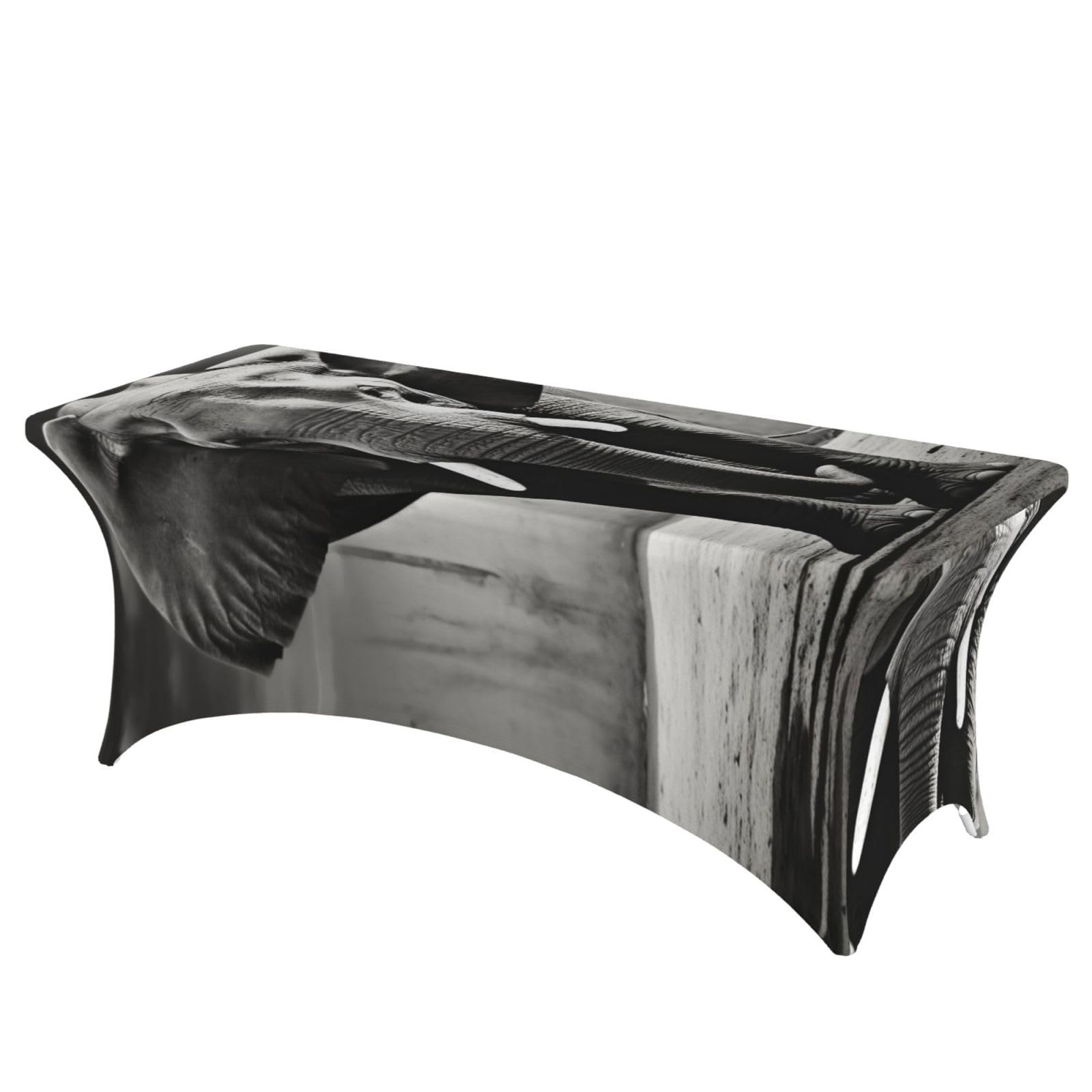 DWVTSLH 6FT Spandex Table Covers for Rectangle Tables, Wrinkle Resistant Stretch Tablecloths, Ultimate Fitted Tables Protector, Black and White Elephant Table Cloth for Party, Wedding, Banquet