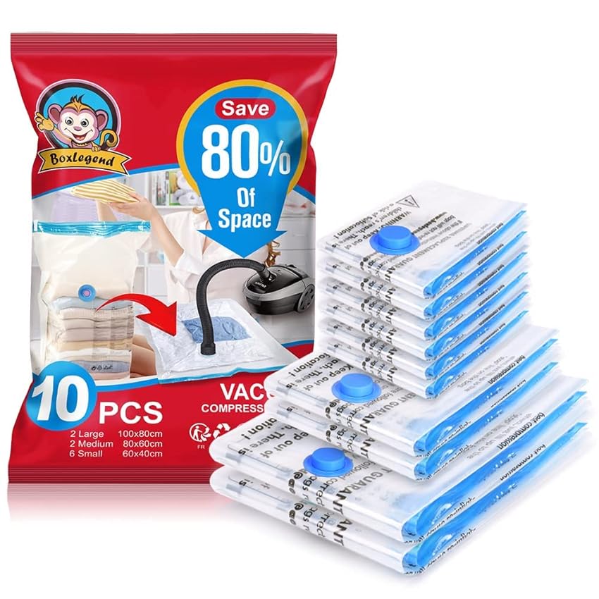 Immagine del prodotto BoxLegend Sacchetti Sottovuoto Vestiti 10 Pezzi, 2L*100x80 + 2M*80x60 + 6S*60x40cm Tipo Spesso Sacchetti Sottovuoto Salvaspazio Riutilizzabili per Contenere Coperte Vestiti Lenzuola Piumoni Cuscini