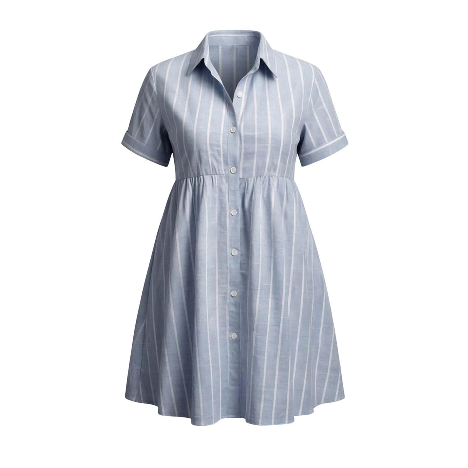 2026 Chemise rayée Femme décontractée boutonnée Devant Coupe Ample Manches Courtes idéale Quotidien Tenue légère Printemps été
