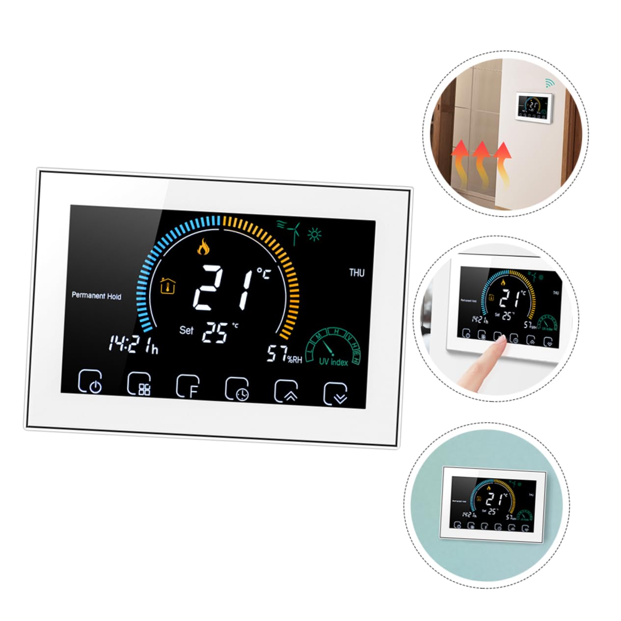 SHINEOFI Termostato Digitale Intelligente Per Riscaldamento Pavimento Schermo Lcd Touch Display Meteo Temperatura e Umidità Facile Installazione e Controllo Manuale o Programmabile