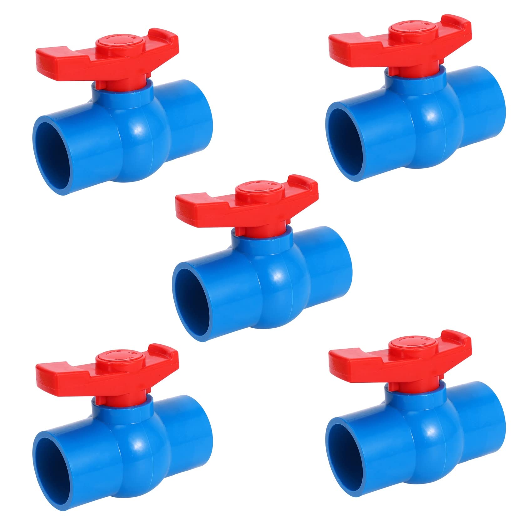 Jnchdghwa Blue&Red 5Pcs 40Mm X 40Mm Slip Full Port Red Handle Lever U-Pvc Ball Valve Blue