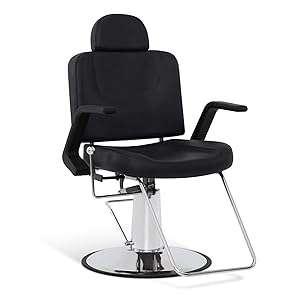 BarberPub Sillón de barbero reposacabezas, sillones de barbero con Bomba hidráulica giratoria 360°, sillón de barbero Regulable en Altura, sillón de barbero PVC imitación Cuero, 8817 (Negro)
