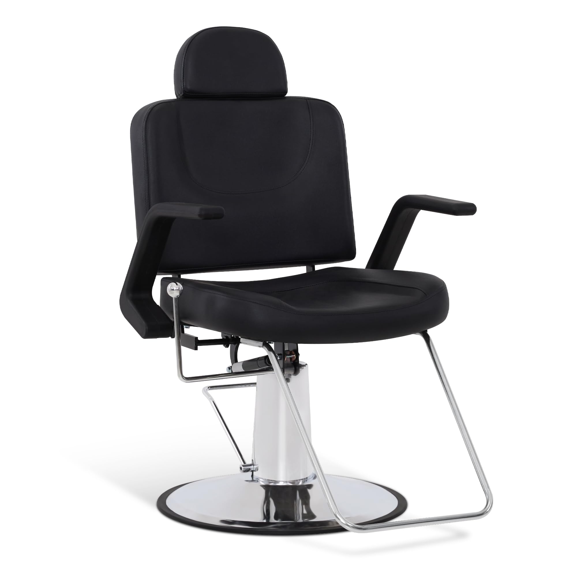 Barberpub Friseurstuhl mit Kopfstütze, Hydraulikpumpe 360° Drehbar, Höhenverstellbar, PVC Kunstleder, Schwarz